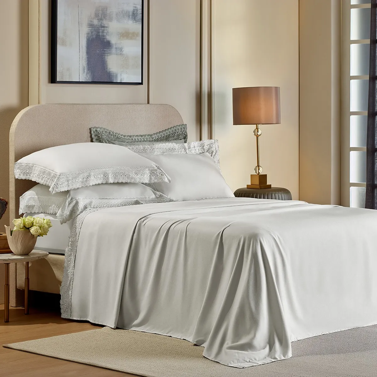 Jogo de Cama Casal Bordado Inglês Premium Appel Home – 4 Peças – Branco