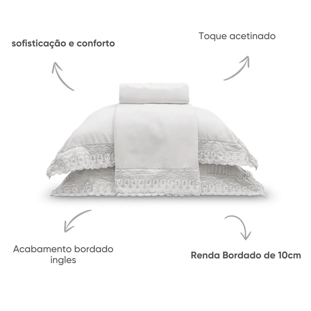 Jogo de Cama Casal Bordado Inglês Premium Appel Home – 4 Peças – Branco, foto 2