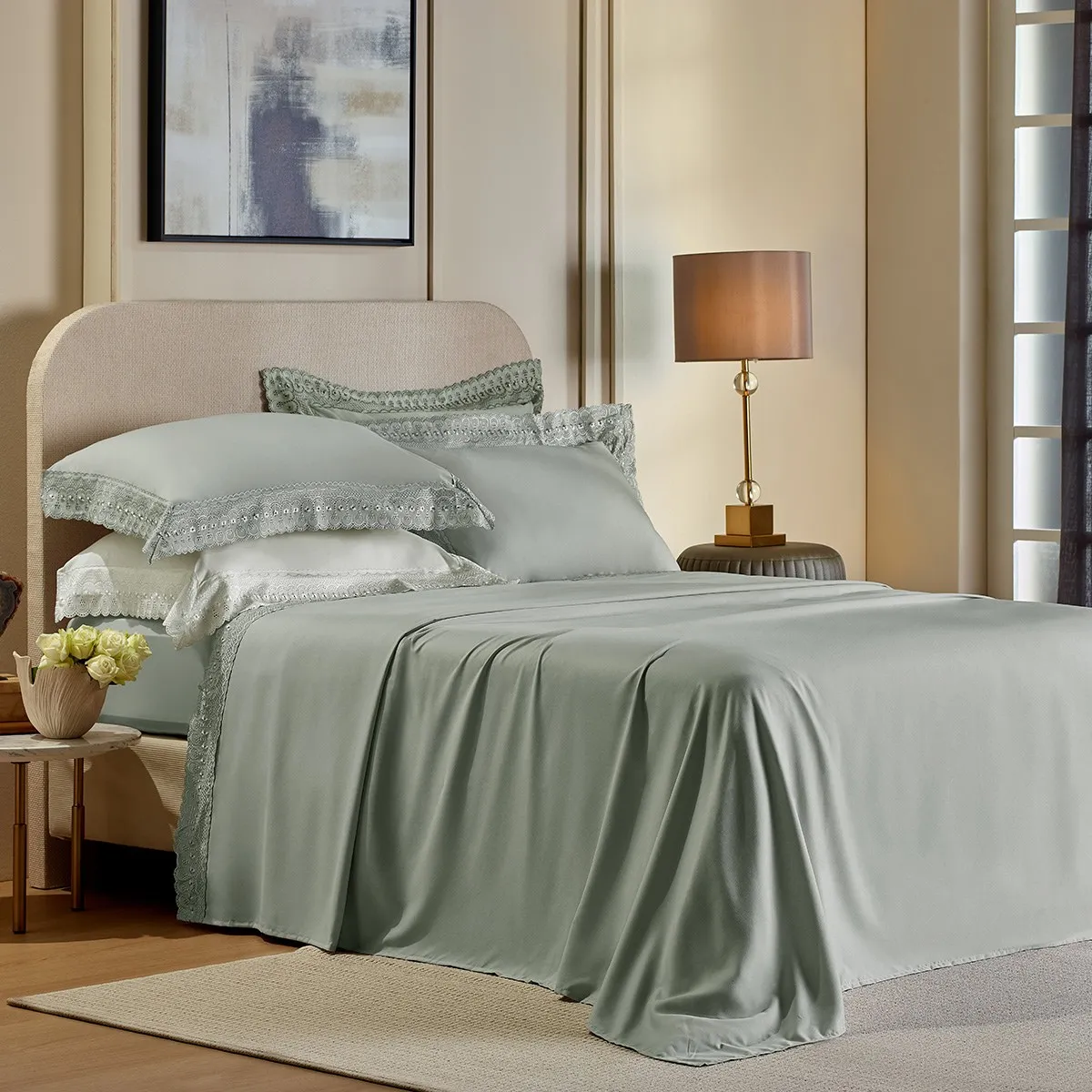 Jogo de Cama Casal Bordado Inglês Premium Appel Home – 4 Peças – Orvalho