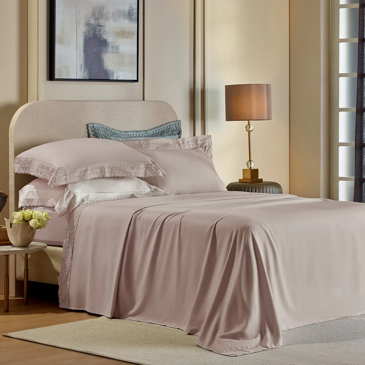 Jogo de Cama Casal Bordado Inglês Premium Appel Home – 4 Peças – Rosa Secrets