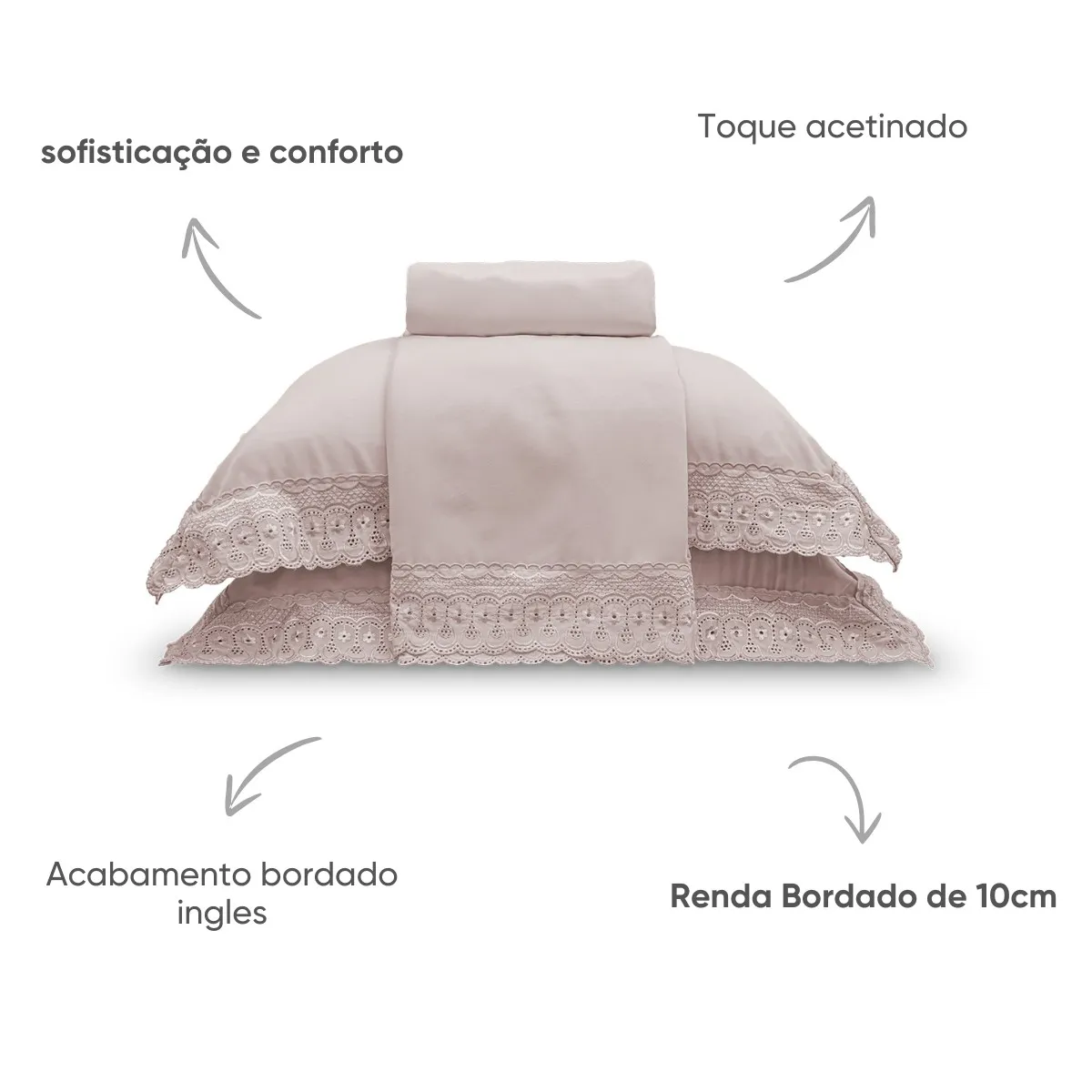 Jogo de Cama Casal Bordado Inglês Premium Appel Home – 4 Peças – Rosa Secrets, foto 2