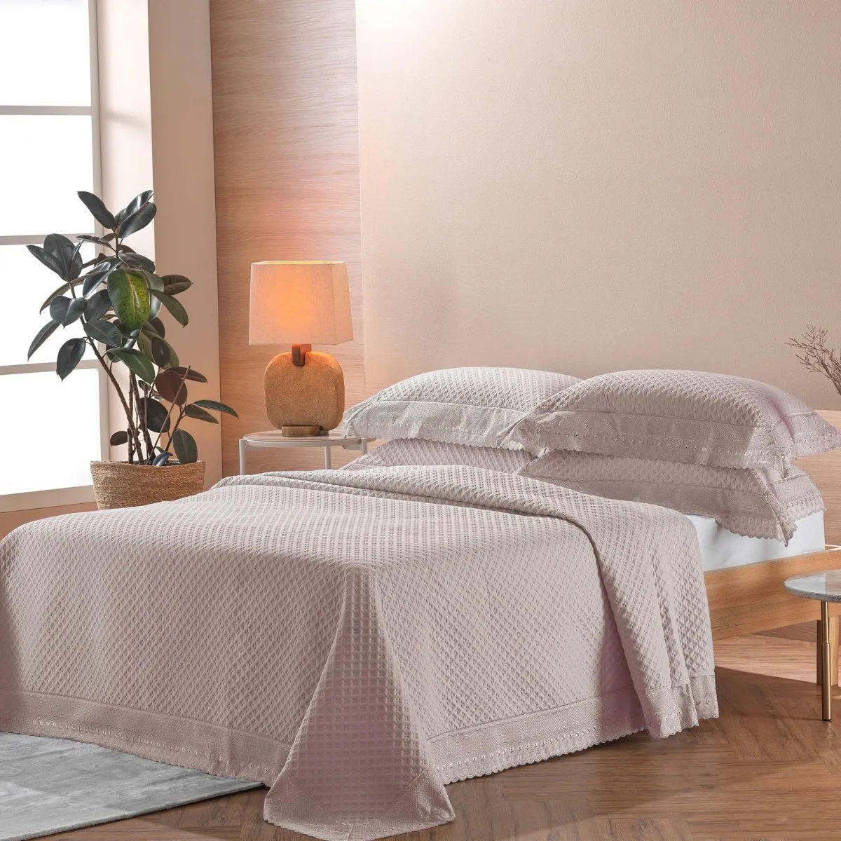 Jogo de Cama Queen Appel Bordare Premium com Renda – 4 Peças – Rosa Secrets
