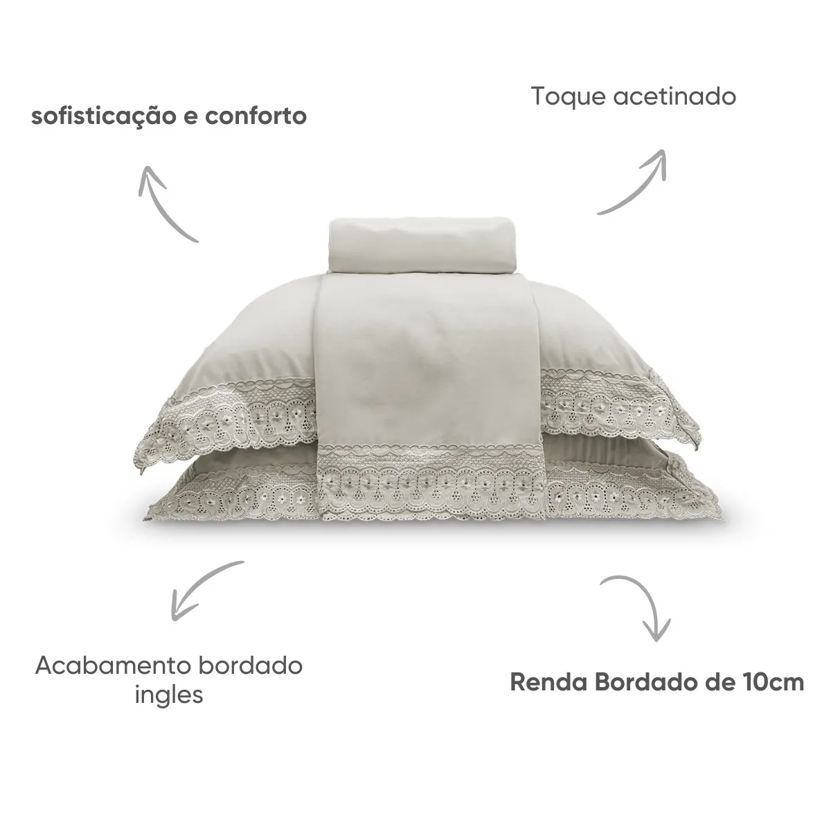 Jogo de Cama Queen Bordado Inglês Premium Appel Home – 4 Peças – Branco, foto 2