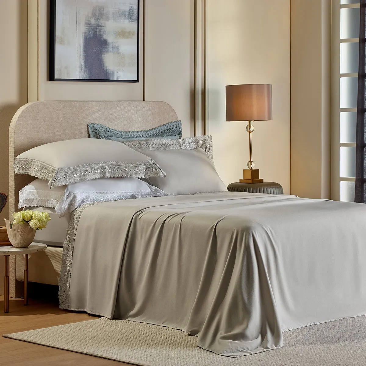 Jogo de Cama Queen Bordado Inglês Premium Appel Home – 4 Peças – Branco