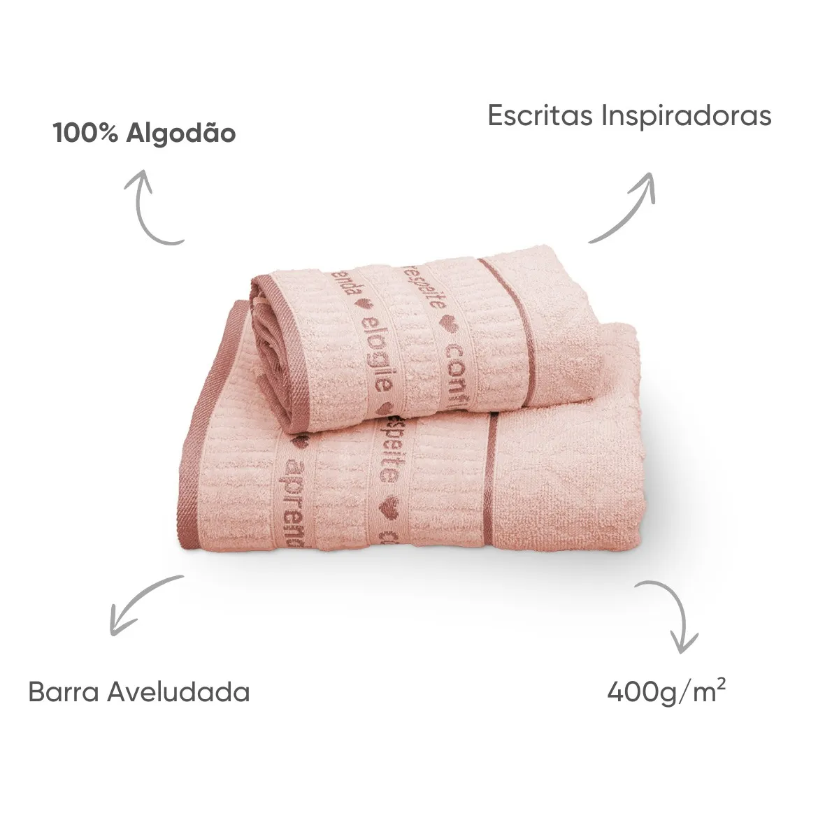 Jogo de Toalhas 2 Peças Eternity Appel Home – Barra Aveludada – Rosa Pó, foto 4