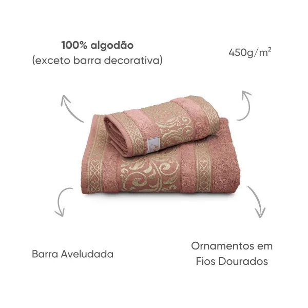 Jogo de Toalhas 2 Peças Fio Penteado Appel Home La Vie – 100% Algodão – Rose Gold, foto 4