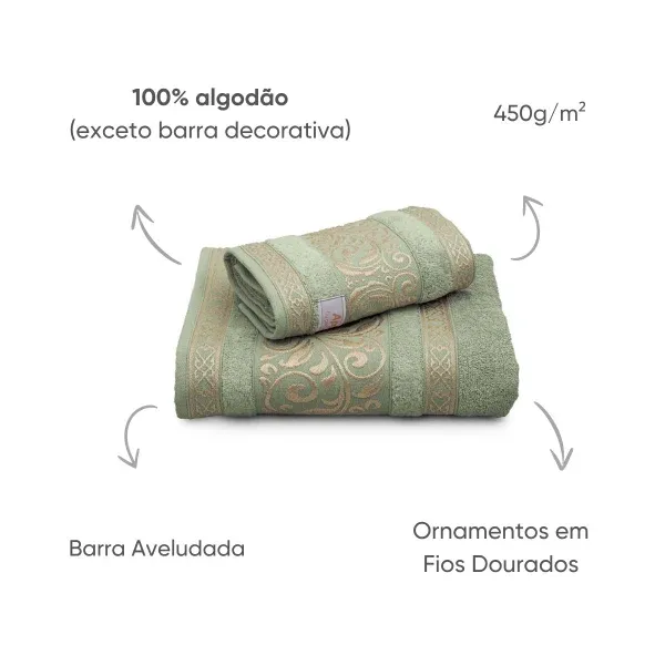 Jogo de Toalhas 2 Peças Fio Penteado Appel Home La Vie – 100% Algodão – Verde Matte, foto 4