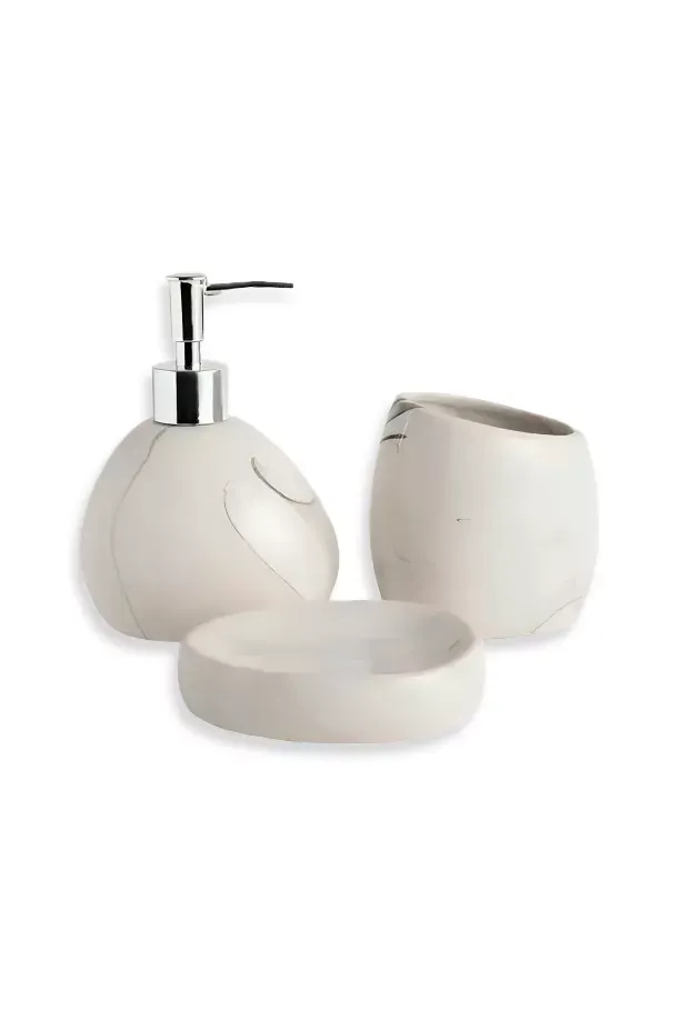Kit para Banheiro de Cerâmica Atelier Mármore 3 Peças – Branco Marmorizado