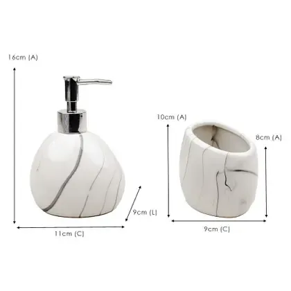 Kit para Banheiro de Cerâmica Atelier Mármore 3 Peças – Branco Marmorizado, foto 2