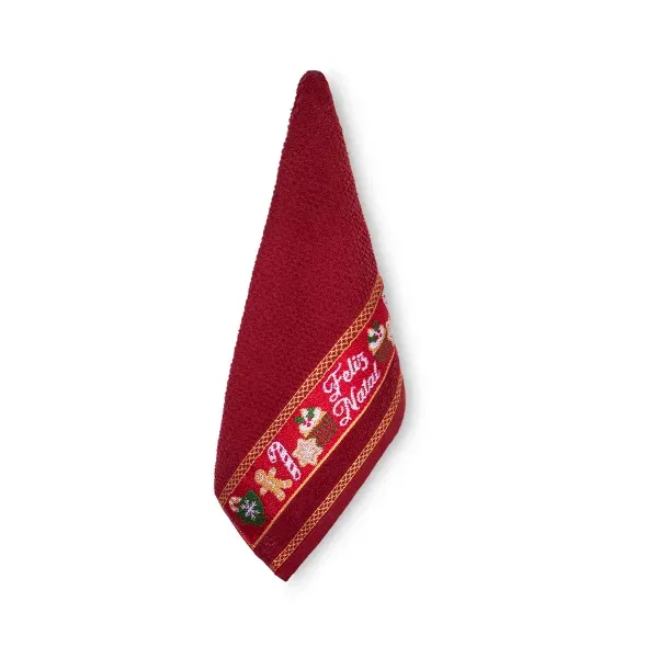 Pano de Prato Atoalhado Natalino Appel Home Barra Jacquard 45cm x 68cm – Doces Bordô