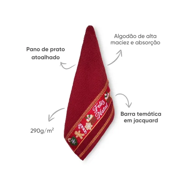 Pano de Prato Atoalhado Natalino Appel Home Barra Jacquard 45cm x 68cm – Doces Bordô, foto 4