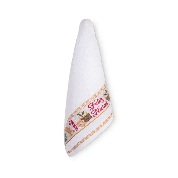 Pano de Prato Atoalhado Natalino Appel Home Barra Jacquard 45cm x 68cm – Doces Branco