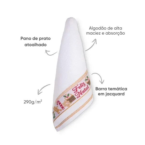 Pano de Prato Atoalhado Natalino Appel Home Barra Jacquard 45cm x 68cm – Doces Branco, foto 4