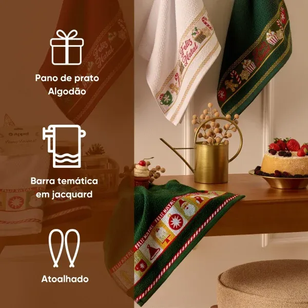 Pano de Prato Atoalhado Natalino Appel Home Barra Jacquard 45cm x 68cm – Doces Branco, foto 5