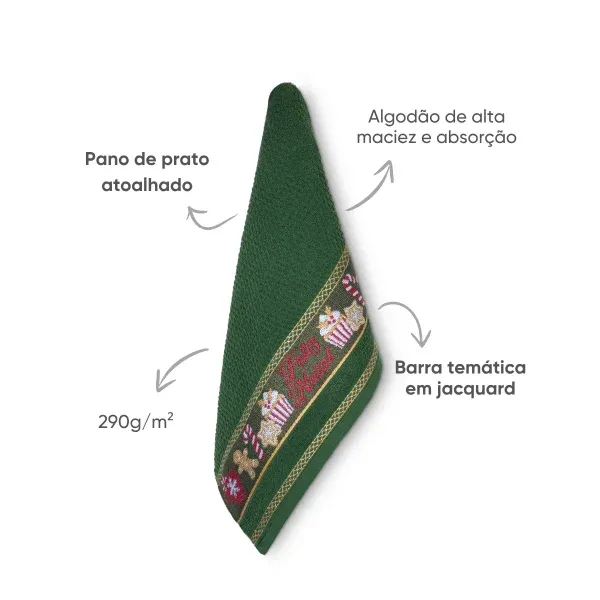 Pano de Prato Atoalhado Natalino Appel Home Barra Jacquard 45cm x 68cm – Doces Verde, foto 3