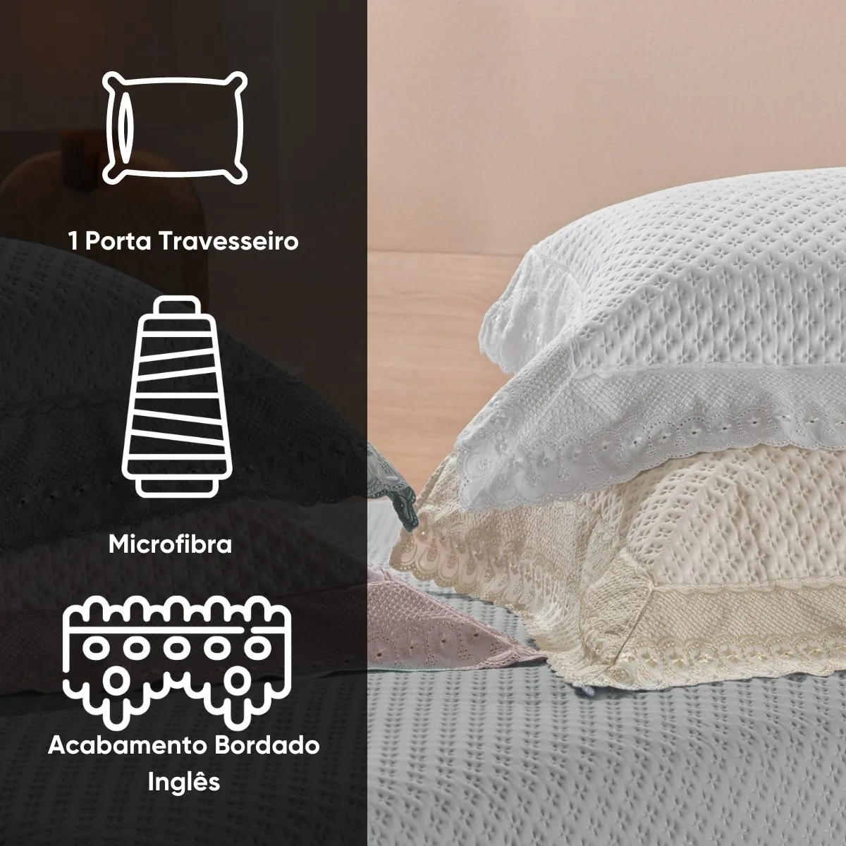 Porta Travesseiro Avulso com Renda Bordare Premium Appel Home – Orvalho, foto 2