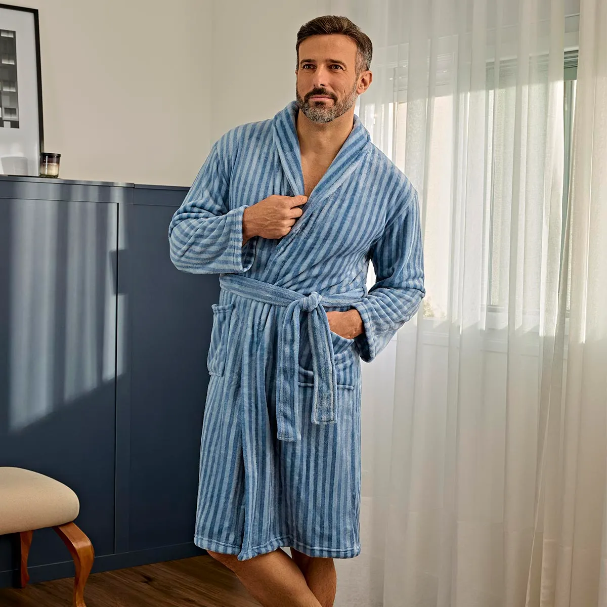 Roupão de Microfibra Flannel Charme Appel Home – Listrado Azul