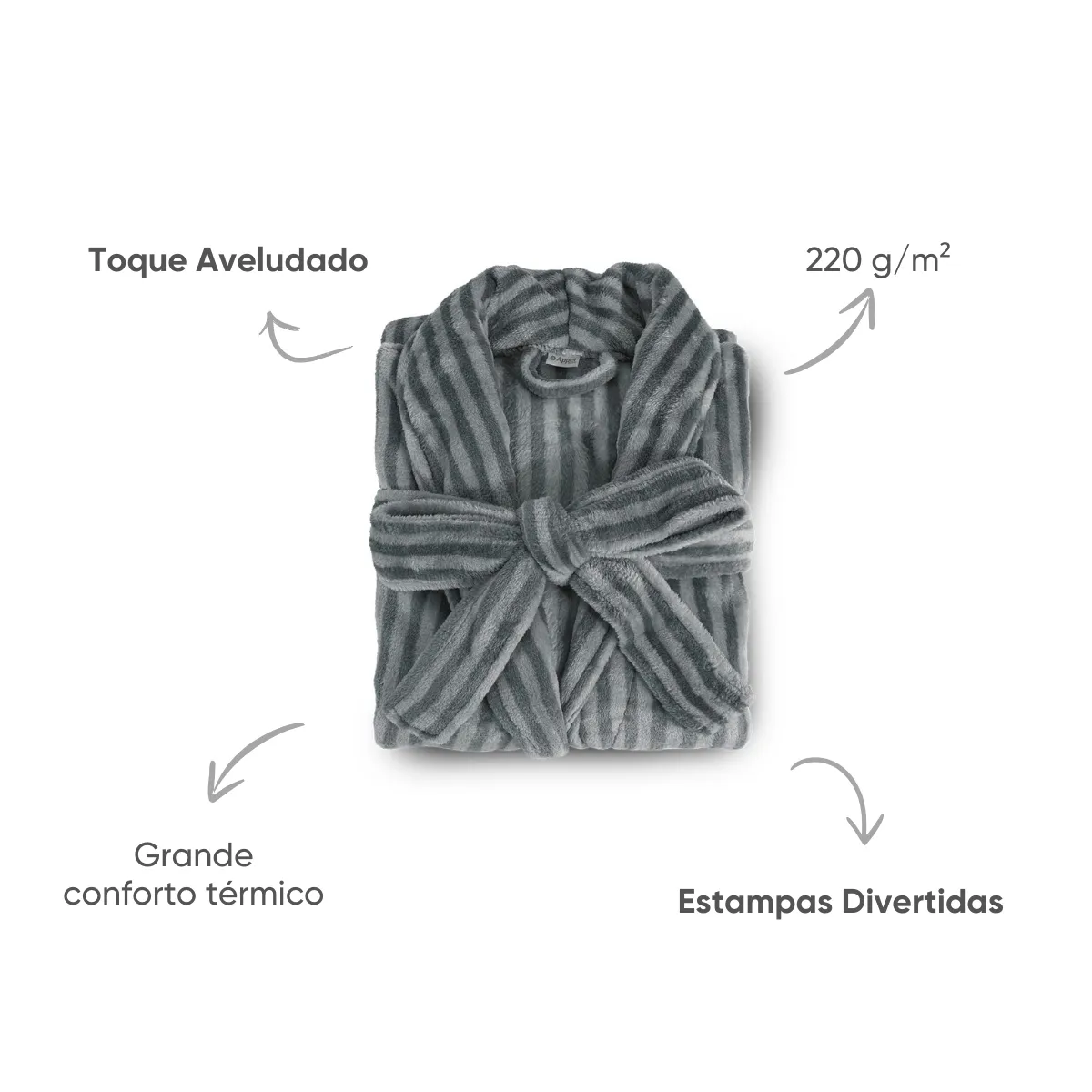 Roupão de Microfibra Flannel Charme Appel Home – Listrado Cinza, foto 2