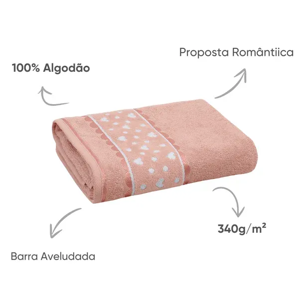 Toalha de Banho Appel Home Charme Barra Jacquard Aveludada – 100% Algodão 68cm x 1,35m – Rosê Misty, foto 3
