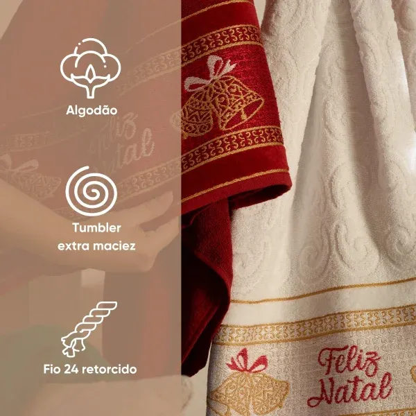 Toalha de Banho Appel Home Natalina Barra Jacquard – 91% Algodão 68cm x 1,35m – Natal Verde, foto 3