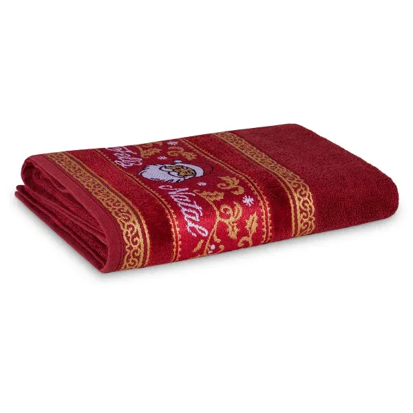 Toalha de Banho Appel Home Natalina Barra Jacquard – 91% Algodão 68cm x 1,35m – Noel Bordô