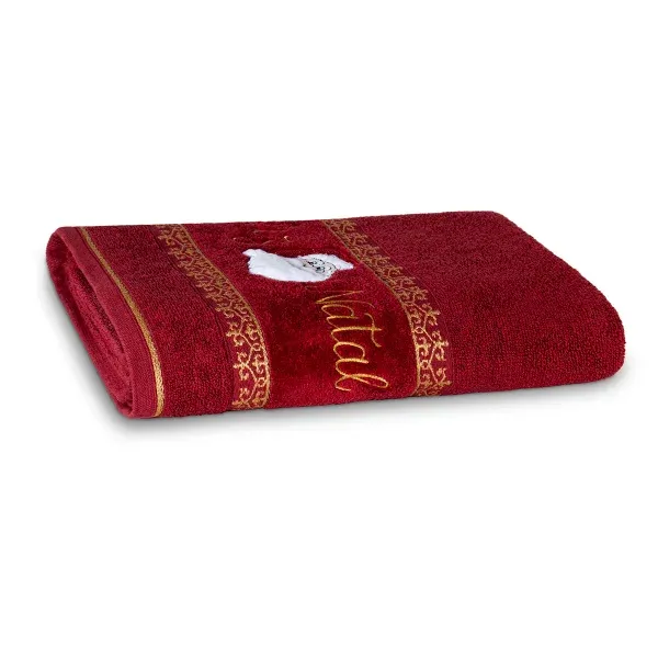 Toalha de Banho Appel Home Natalina Bordada – 100% Algodão 68cm x 1,35m – Noel Bordô