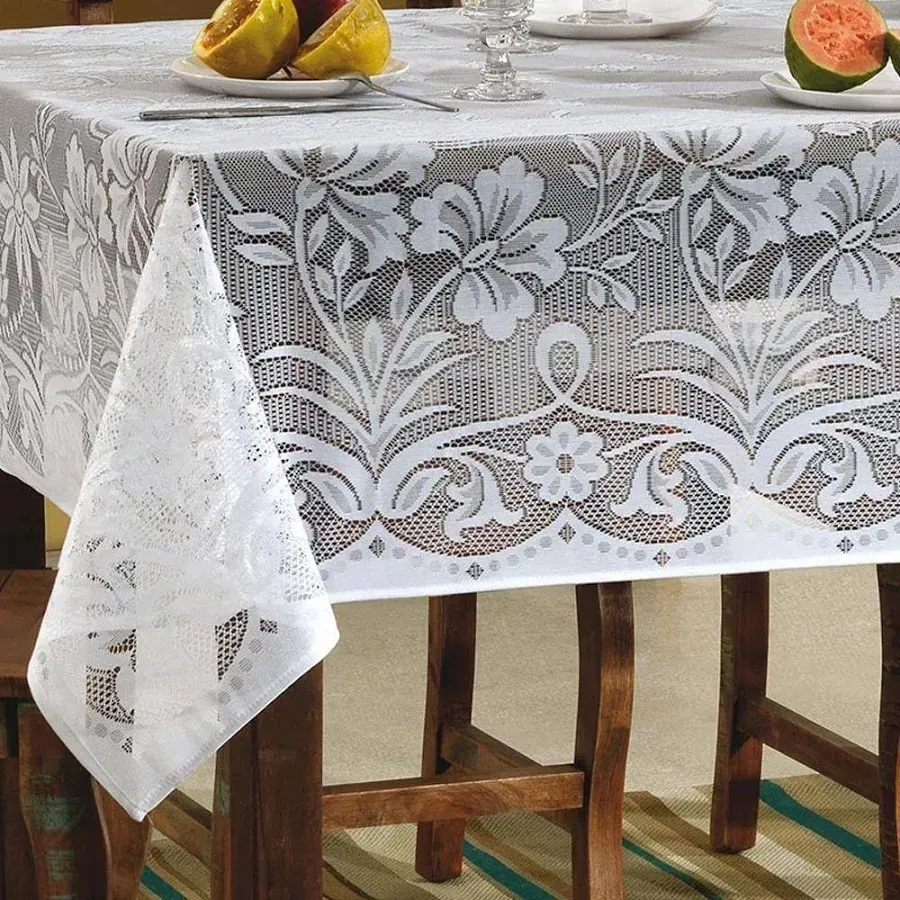 Toalha de Mesa Retangular 6 Lugares Lepper Renda – Estampa Realeza – 1,50m x 2,10m – Branco, foto 3