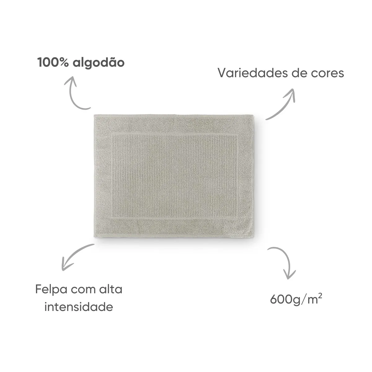 Toalha de Piso para Banheiro Loft Appel Home – 100% Algodão – 600g/m² – Prata, foto 3