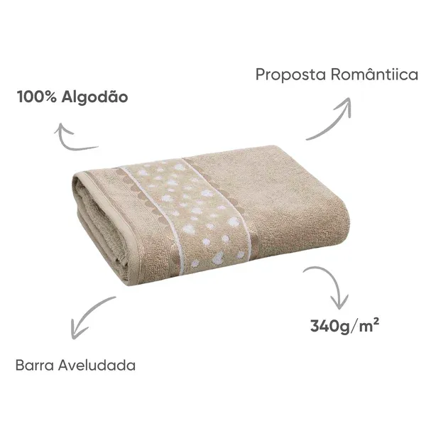 Toalha de Rosto Appel Home Charme Barra Jacquard Aveludada – 100% Algodão 45cm x 68cm – Camurça, foto 3