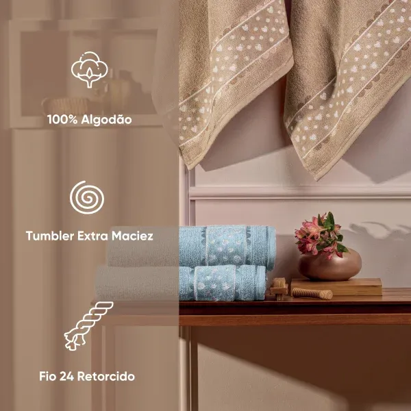 Toalha de Rosto Appel Home Charme Barra Jacquard Aveludada – 100% Algodão 45cm x 68cm – Camurça, foto 4