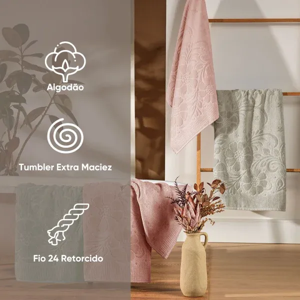 Toalha de Rosto Aveludada Appel Home Velvet Flower – 100% Algodão 50cm x 75cm – Rosa Antigo, foto 4