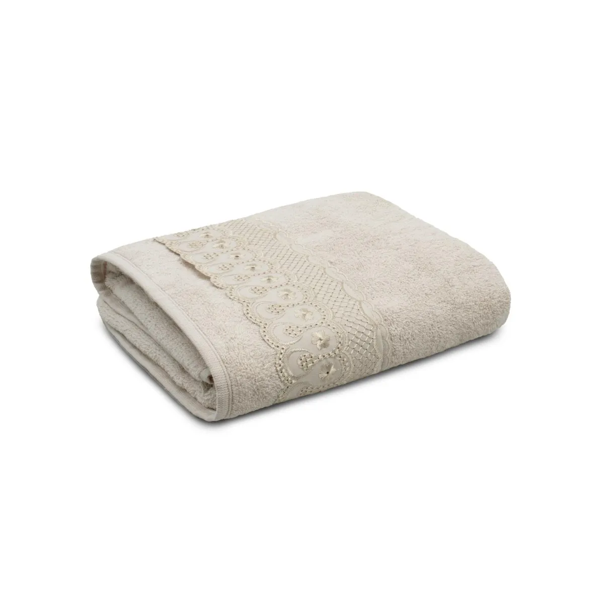 Toalha de Rosto Bordado Inglês Bordare Appel Home – 100% Algodão – Bege Glacê