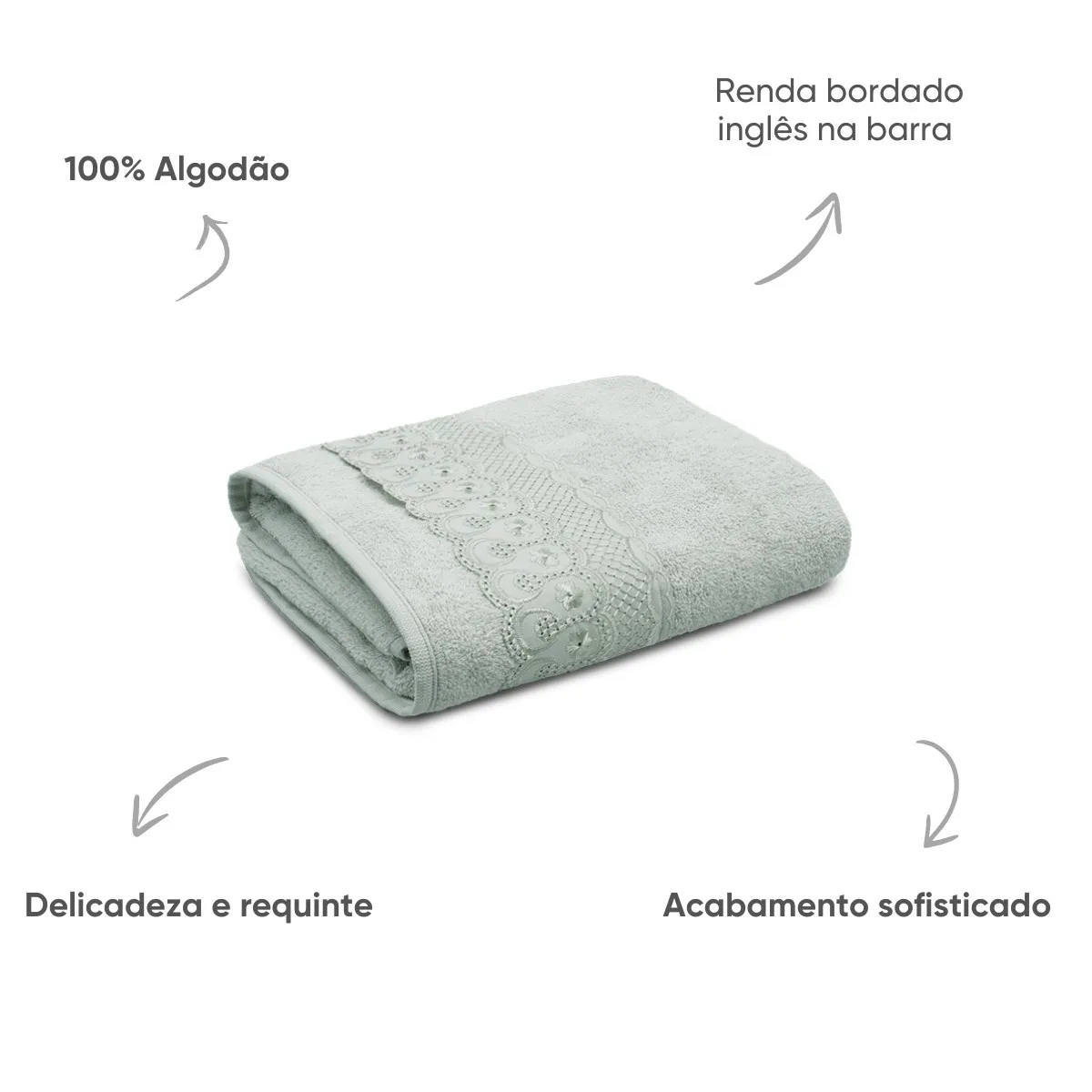 Toalha de Rosto Bordado Inglês Bordare Appel Home – 100% Algodão – Verde Ice, foto 3